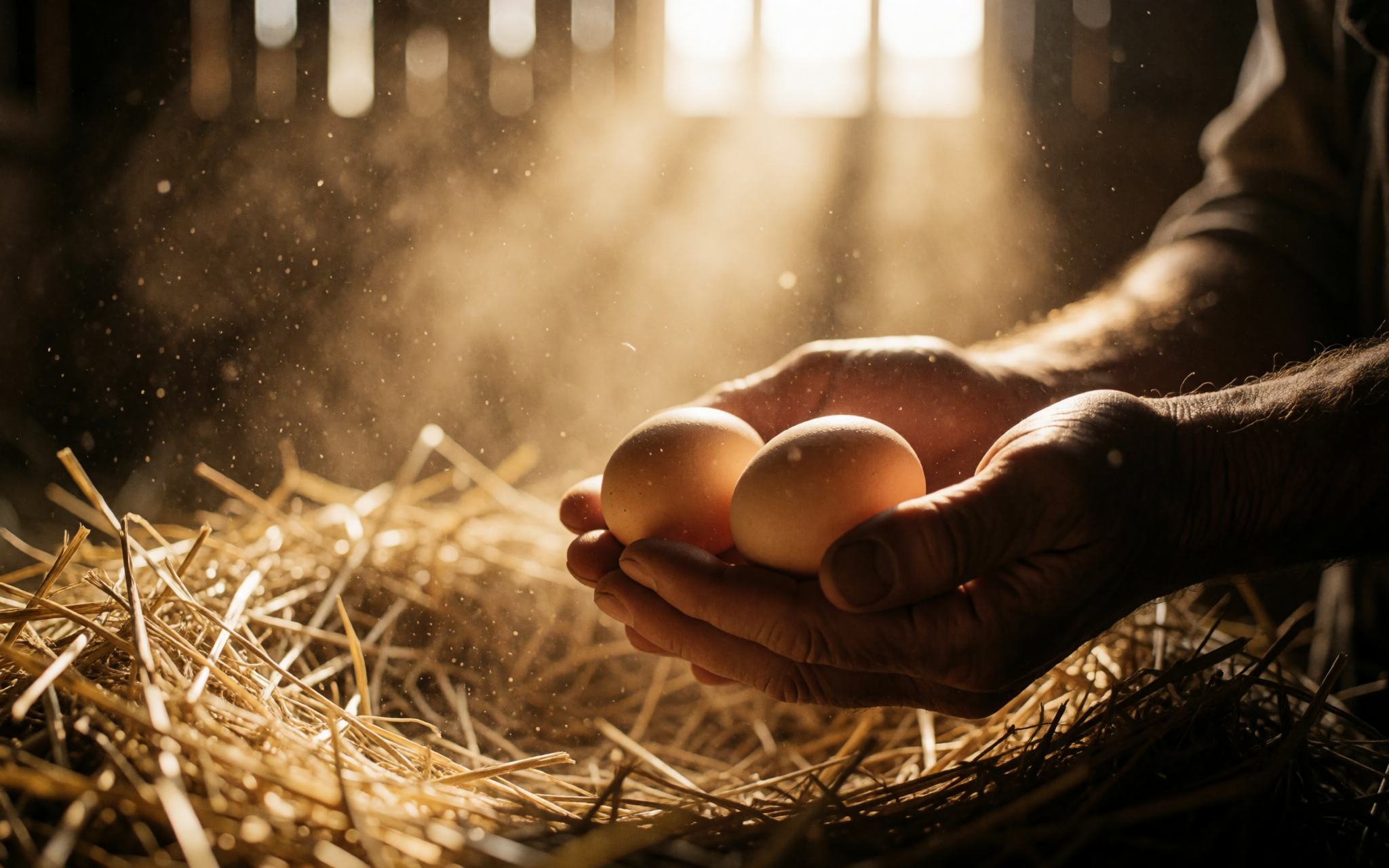 Two warm brown eggs cupped in a pair of hands
